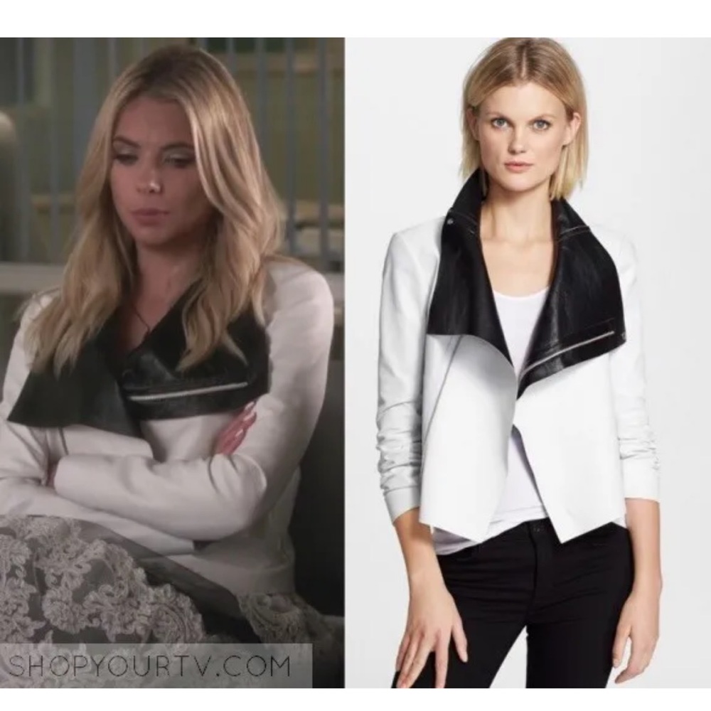 VEDA White & Black Flap Leather Jacket Size Medium - Picture 15 of 15